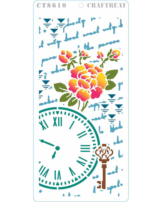 CrafTreat Flower Medley and Clock Rose Stencil 4x8 Inches