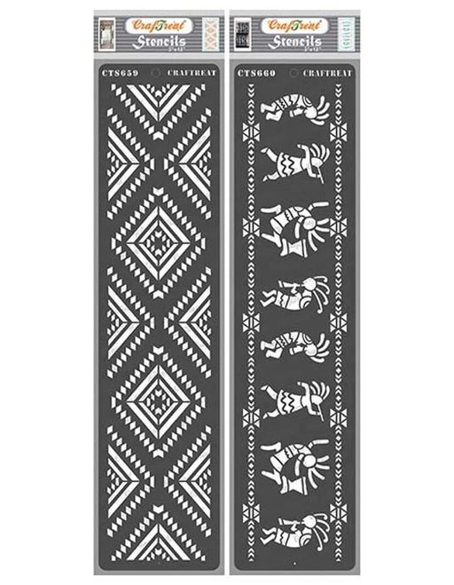 CrafTreat 3x12 Inches Kokopelli Stencil Designs and Aztec Border Stencil for Painting