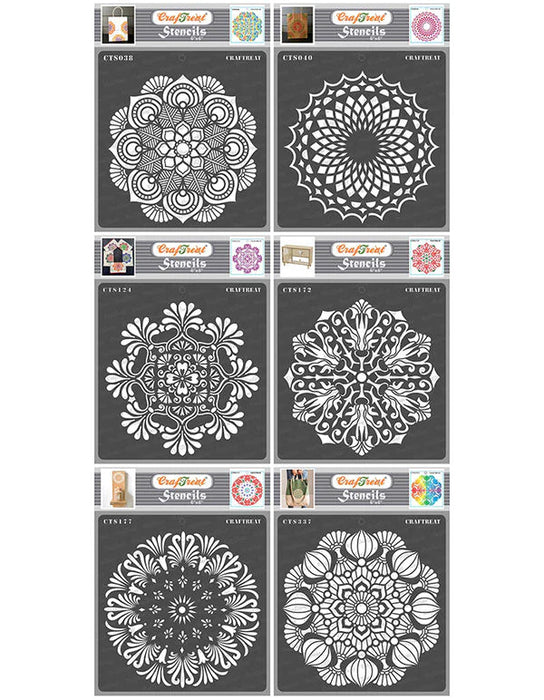 CrafTreat Mandala Designs Bundle Stencil (6 Pcs) 6x6 Inches