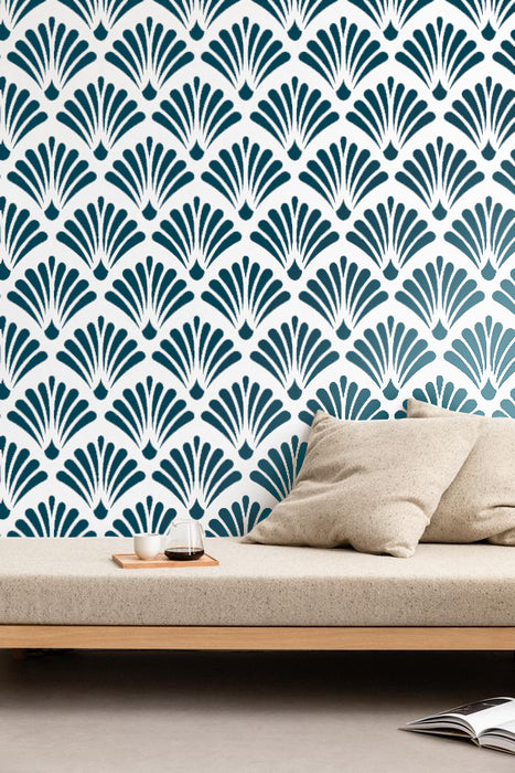CrafTreat Large Sea Shell Pattern Wall Stencil For Wall Paintings | Background Pattern Stencil | Geometric Stencil Design 30x25