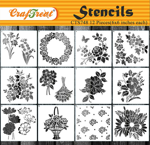 CrafTreat Stencil - Flowers Set 12 pcs CTS748