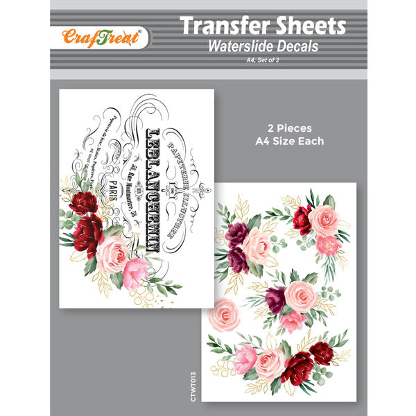 Craftreat Water Transfer Sheet Pink flowers A4