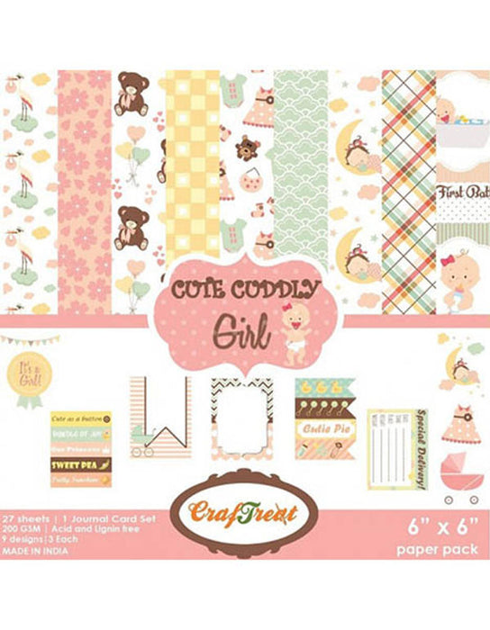 CrafTreat Cute Cuddly Girl Paper Pack Scrapbook 6x6 Inches for Cardmaking