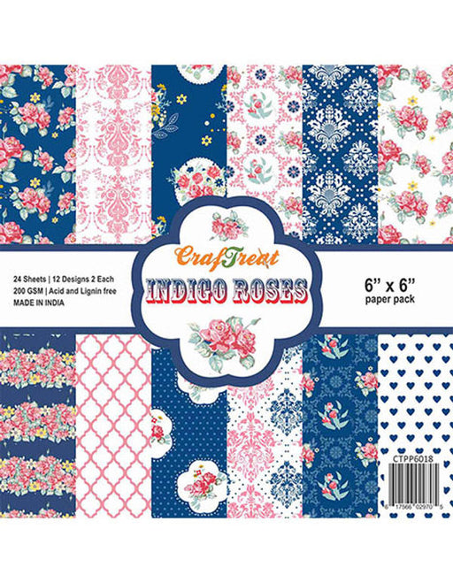 CrafTreat Indigo Rose Flower Paper Pack Scrapbook 6x6 Inches