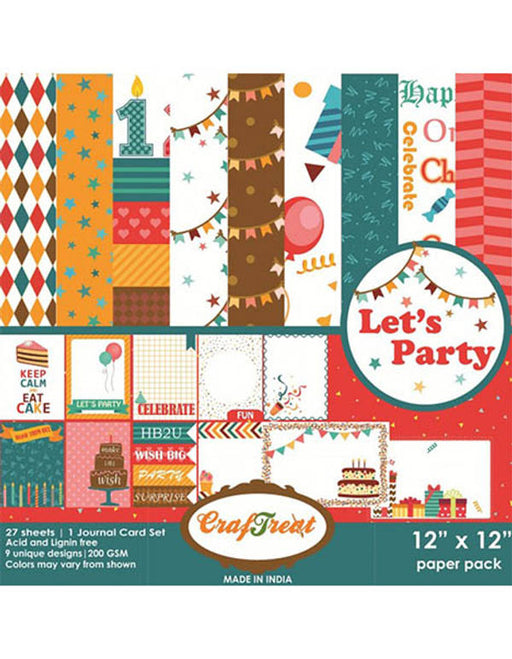 CrafTreat Lets Party 12x12 Inches Party Theme Pattern Paper Pack for DIY Crafts