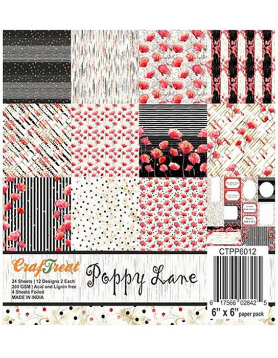CrafTreat Poppy Lane 6x6 Inches Floral Design Pattern Paper Pack
