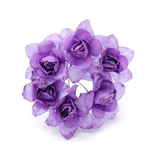 Purple Artifical Cloth Glitter Flower 6pcs