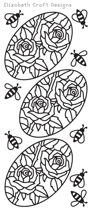 Roses In Ovals Peel Off Stickers Black