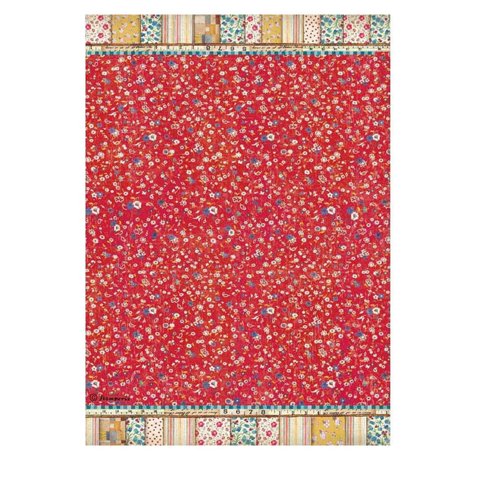 Stamperia Rice papers - Patchwork texture red background