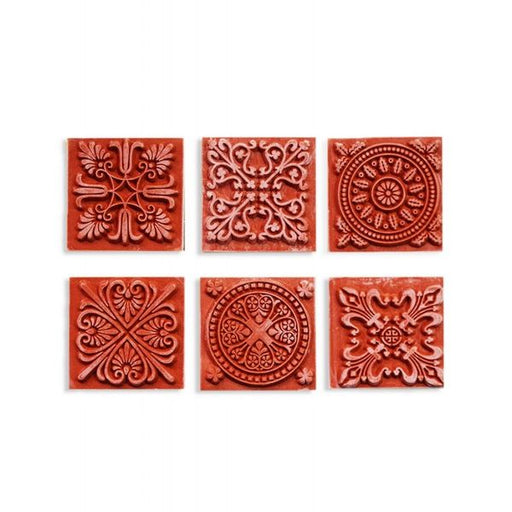 Wood Mounted Rubber Stamp Flower Tiles WMRS001