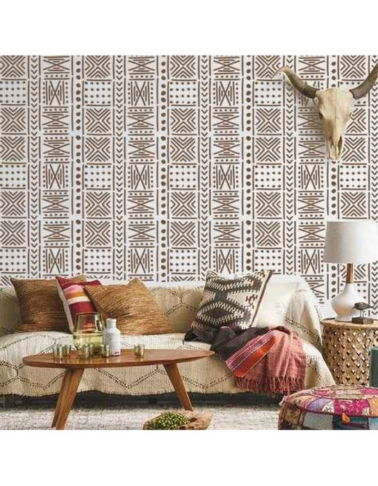 CrafTreat African Mud Cloth Stencil for Walls, African Pattern Stencil For Paintings| Geometric Large Wall Stencil | African DIY Wall Decor | Tribal Wall Stencil CTWS036