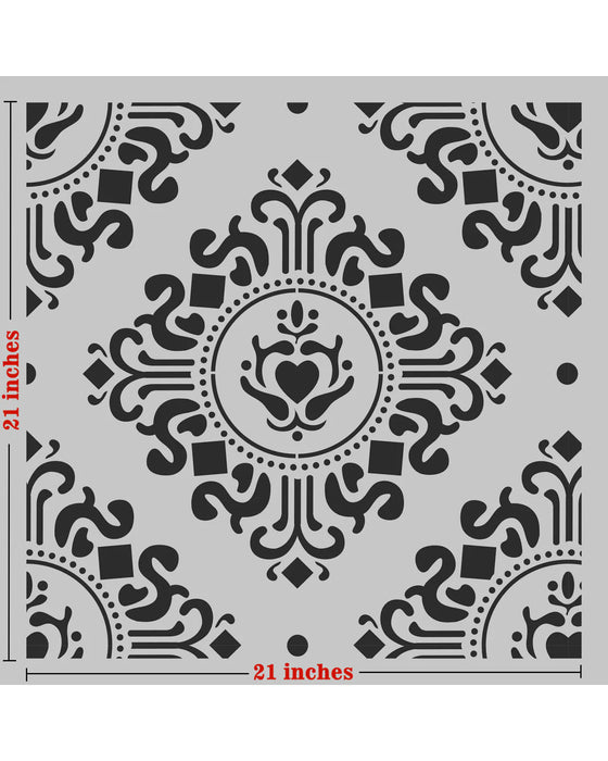 CrafTreat Damask Large Wall Stencil for Painting| Background Flower Damask Stencil for Walls |Scandinavian stencils| Geometric Pattern 23x23 Inches