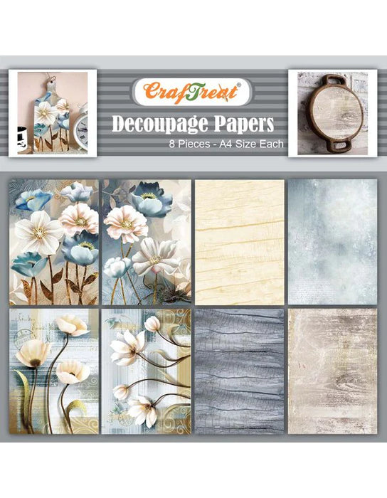 CrafTreat Decoupage Paper  Painted flowers 8Pcs CTDP091