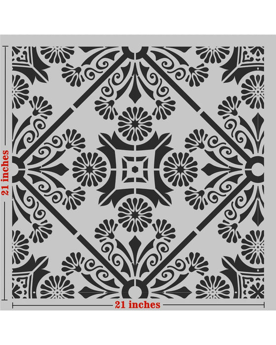 CrafTreat Large Flower Tile and Scandinavian Stencil for Tiles, Floors |stencil Geometric , Geometric pattern Stencils for Paintings 23x23 Inches