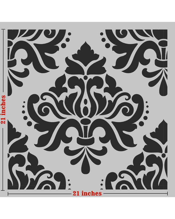 CrafTreat Reusable Damask Stencil for Wall Paintings | Geometric Damask Pattern Stencil For Walls | Background Pattern Wall Stencils 23x23