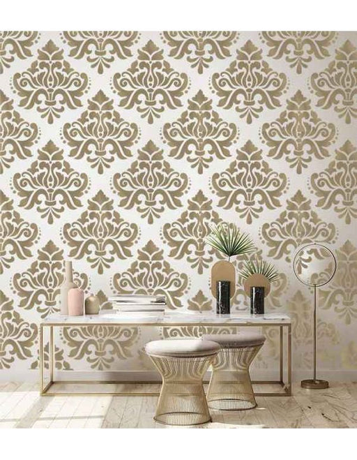 CrafTreat Reusable Damask Stencil for Wall Paintings | Geometric Damask Pattern Stencil For Walls | Background Pattern Wall Stencils CTWS022