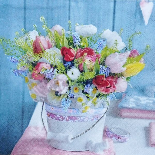 decoupage napkin flower bucket