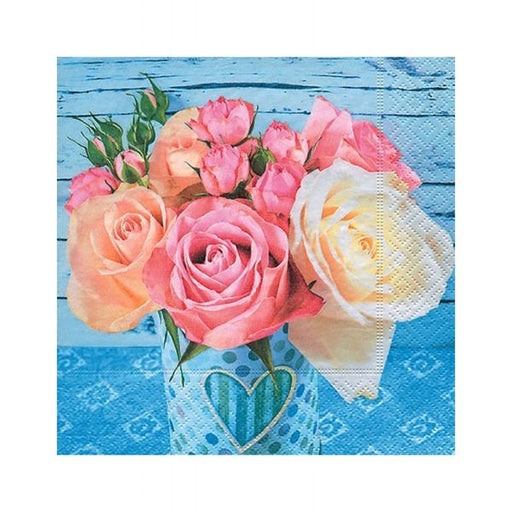 decoupage napkin roses on blue