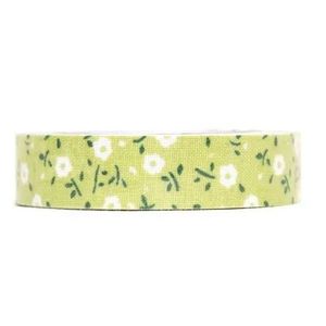 White Flowers in Green Fabric Tape F T W F3260